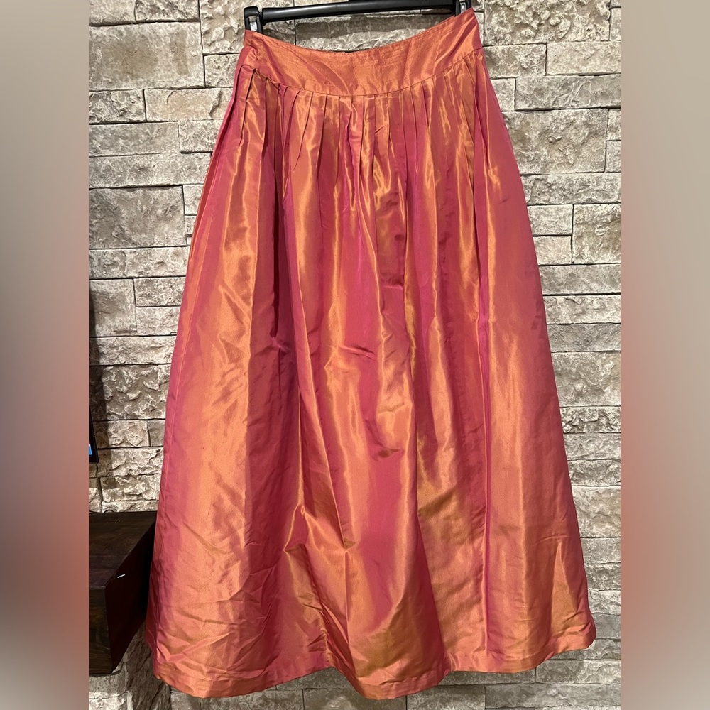 Carmen Marc Valvo Womens Silk Long Full Ball Gown Skirt Size 8 Iridescent Orange
